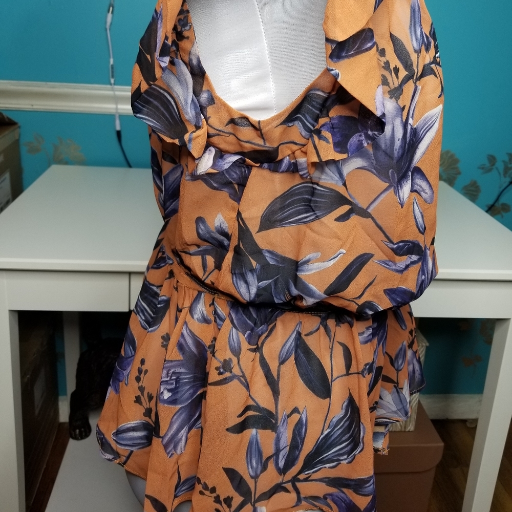 Wayward Fancies Wrap Blouse Orange Blue Floral - Picture 6 of 13